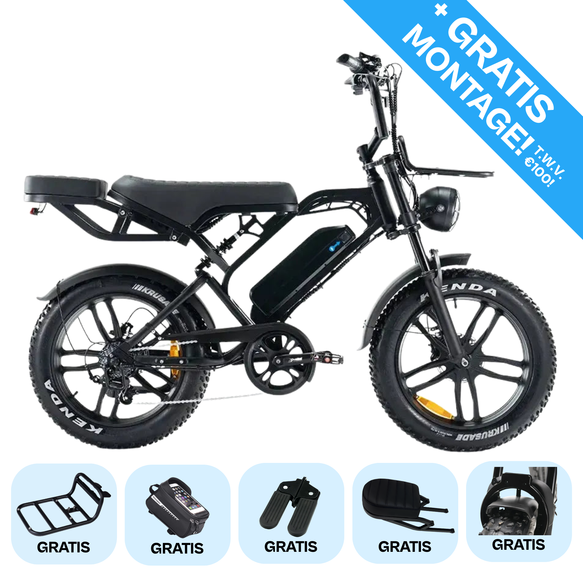 COMBI DEAL Fatbike V20 Pro 9.0 - Zwart - Hydraulische Remmen