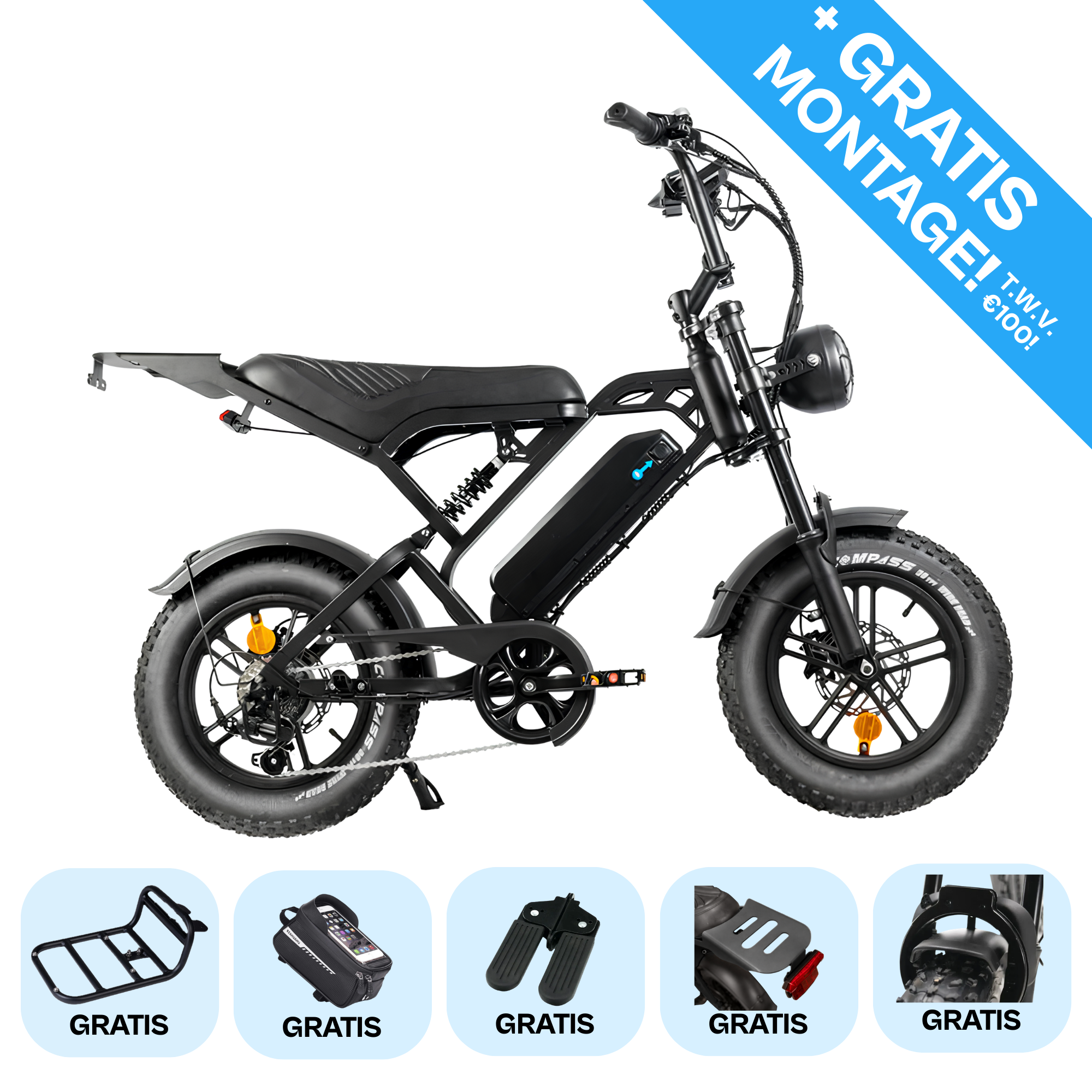 COMBI DEAL Fatbike V20 Pro Mini - Zwart - Hydraulische Remmen