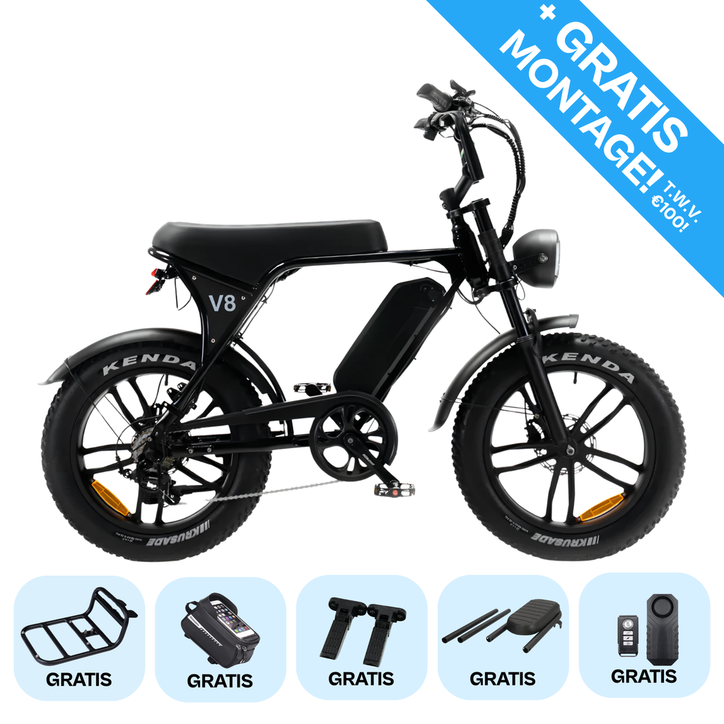 COMBI DEAL OUXI V8 3.0 Fatbike - Zwart - Hydraulische Remmen