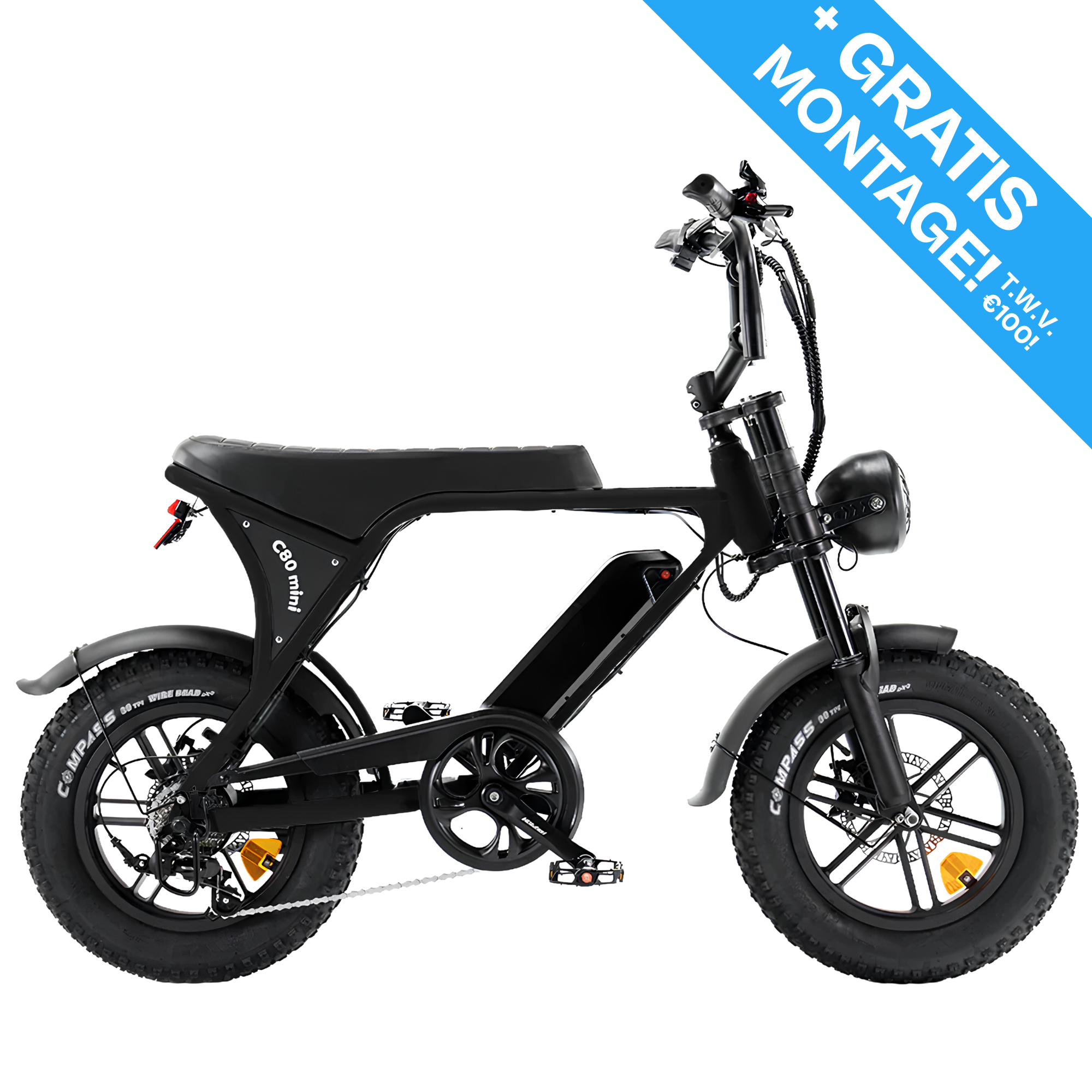 OUXI C80 Mini Fatbike - Zwart - Hydraulische Remmen