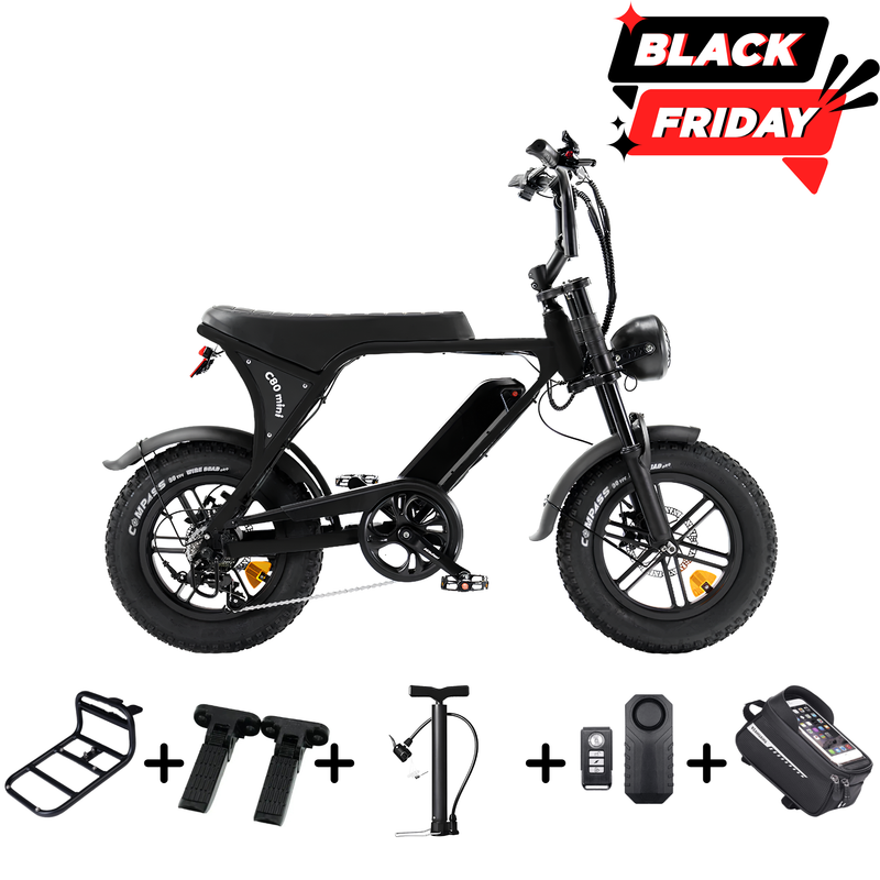 OUXI C80 Mini Fatbike - Zwart - Hydraulische Remmen