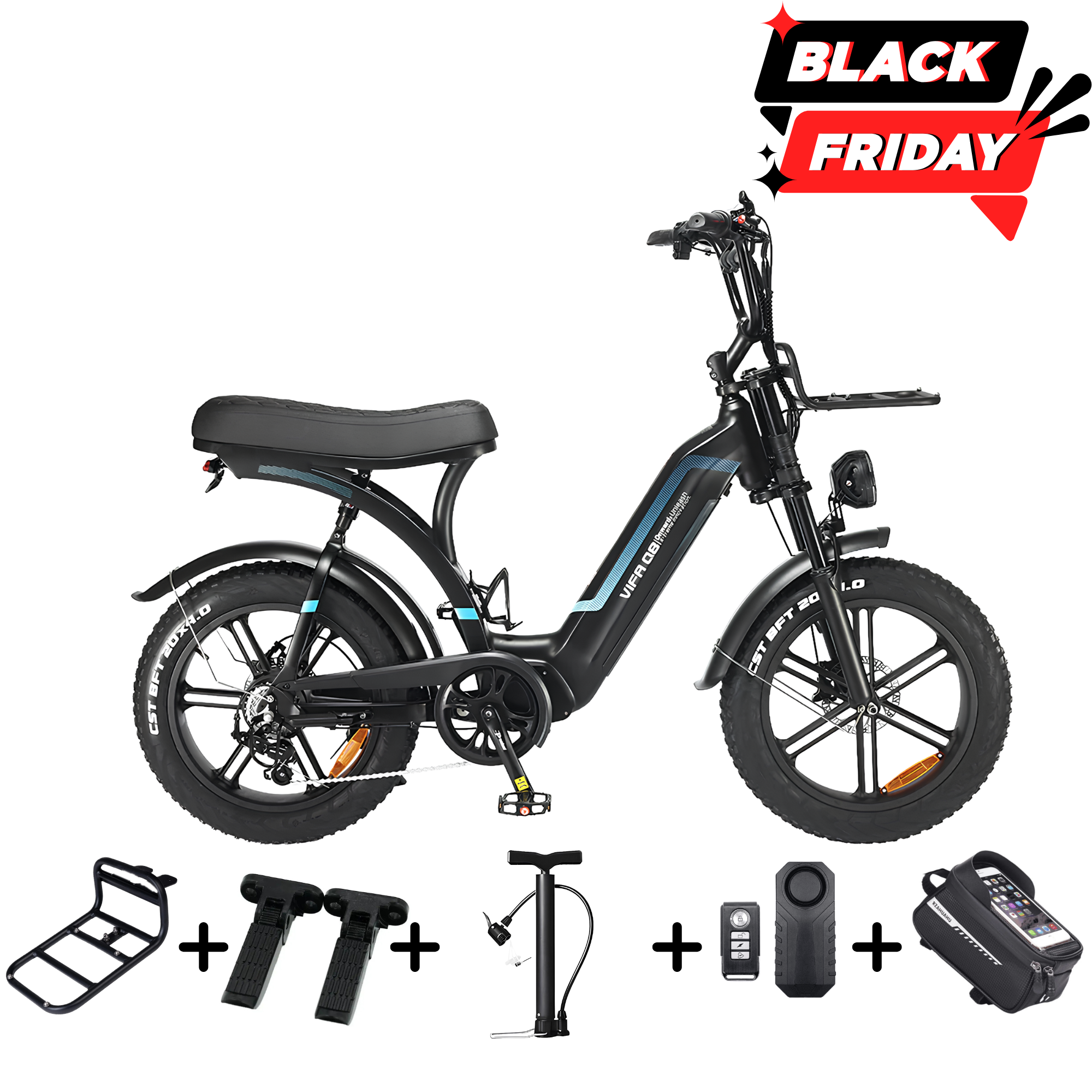 OUXI Q8 Fatbike - Lage Instap - Zwart - Hydraulische Remmen