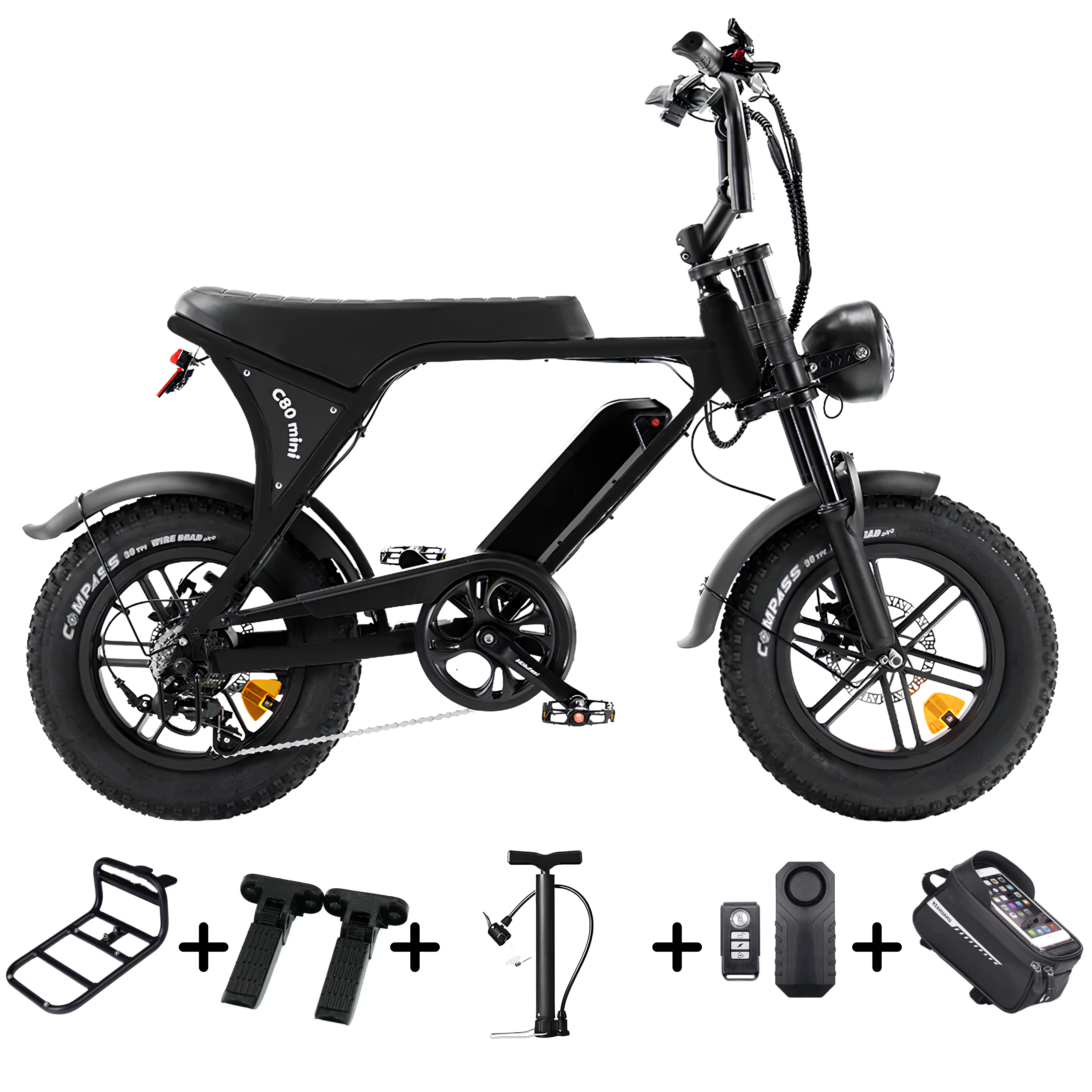 OUXI C80 Mini Fatbike - Zwart - Hydraulische Remmen